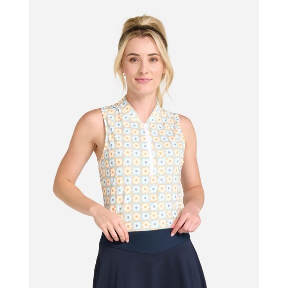 NEW Bad Birdie Womens XS Flower Power Multi Performance Sleeveless Golf Polo - Picture 2 of 9